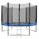 Батут SKYJUMP (СКАЙДЖАМП) PRO 252 cм (УСИЛЕННЫЙ) с защитной сеткой и лестницей (синий)