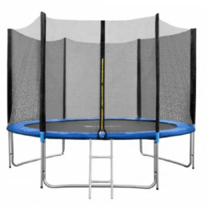 Батут SKYJUMP (СКАЙДЖАМП) PRO 252 cм (УСИЛЕННЫЙ) с защитной сеткой и лестницей (синий)